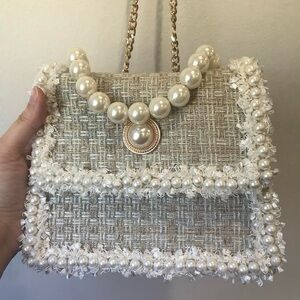 Pearl, tweed hand bag from Etsy